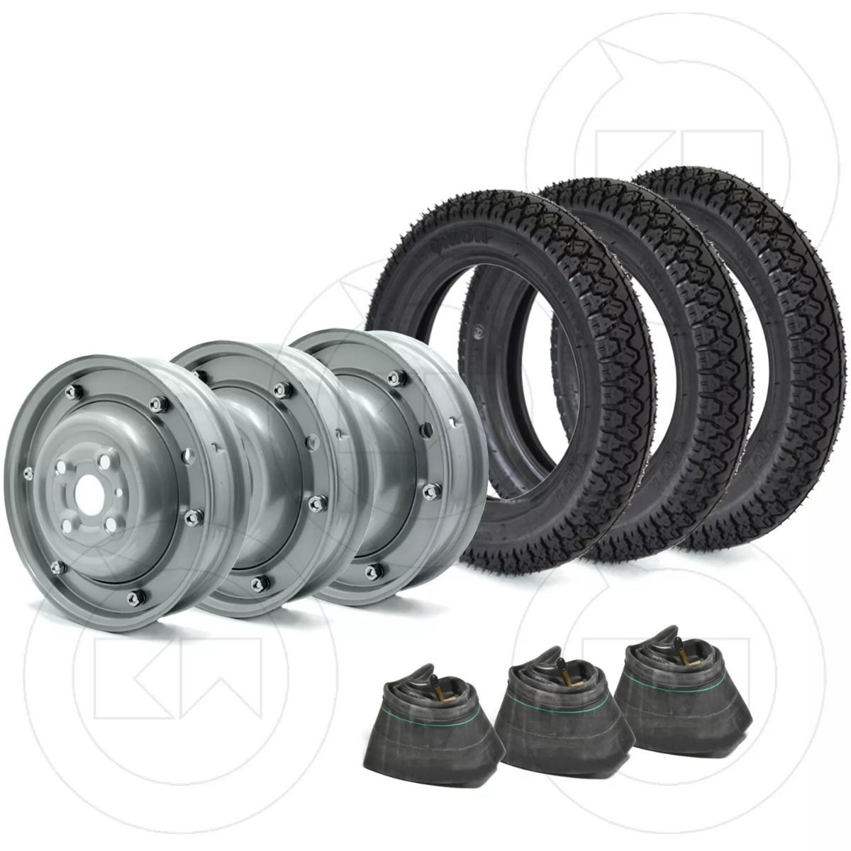KIT 3 RUOTE COMPLETE CERCHI CHIUSI GOMME CAMERE PIAGGIO VESPA 50 R-L-N 2.75.9