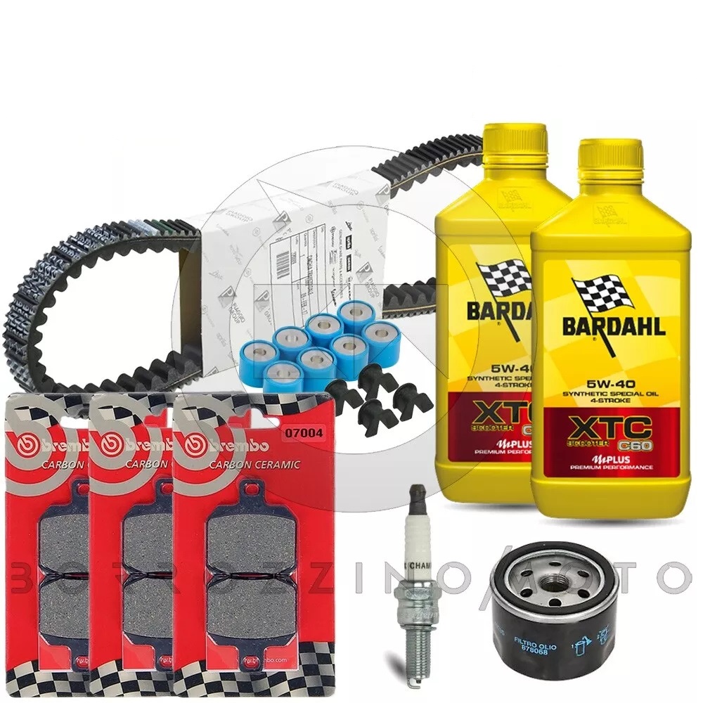KIT TAGLIANDO FILTRO ARIA OLIO CANDELA CINGHIA RULLI PIAGGIO BEVERLY 500 2005-2008