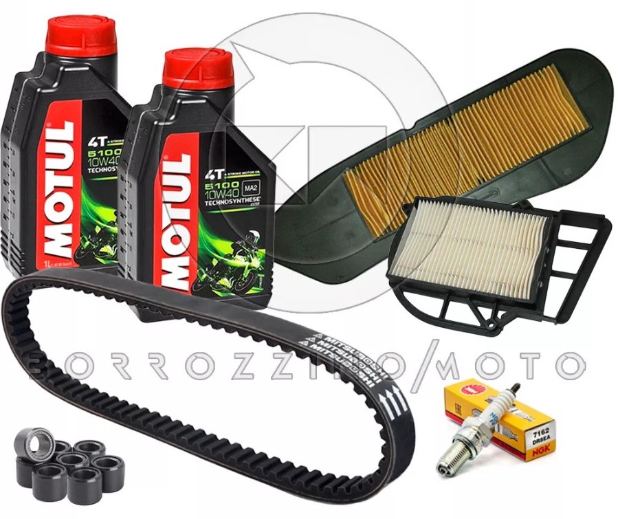 KIT TAGLIANDO CINGHIA OLIO CANDELA FILTRI ARIA RULLI YAMAHA X-CITY 250 2007-2015/X-MAX 250 2005-2016